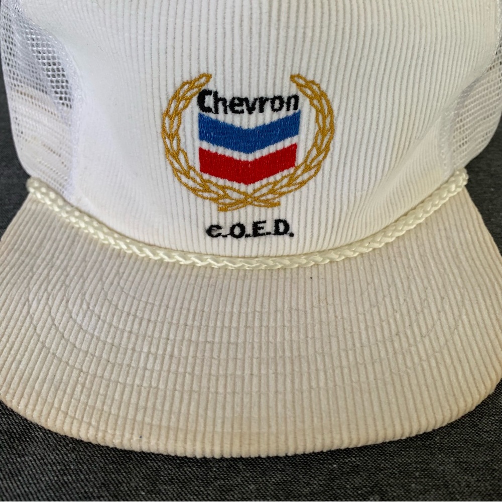 Vintage Corduroy Chevron Embroidered White Mesh Snapback Hat COED Oil & Gas - Picture 1 of 9